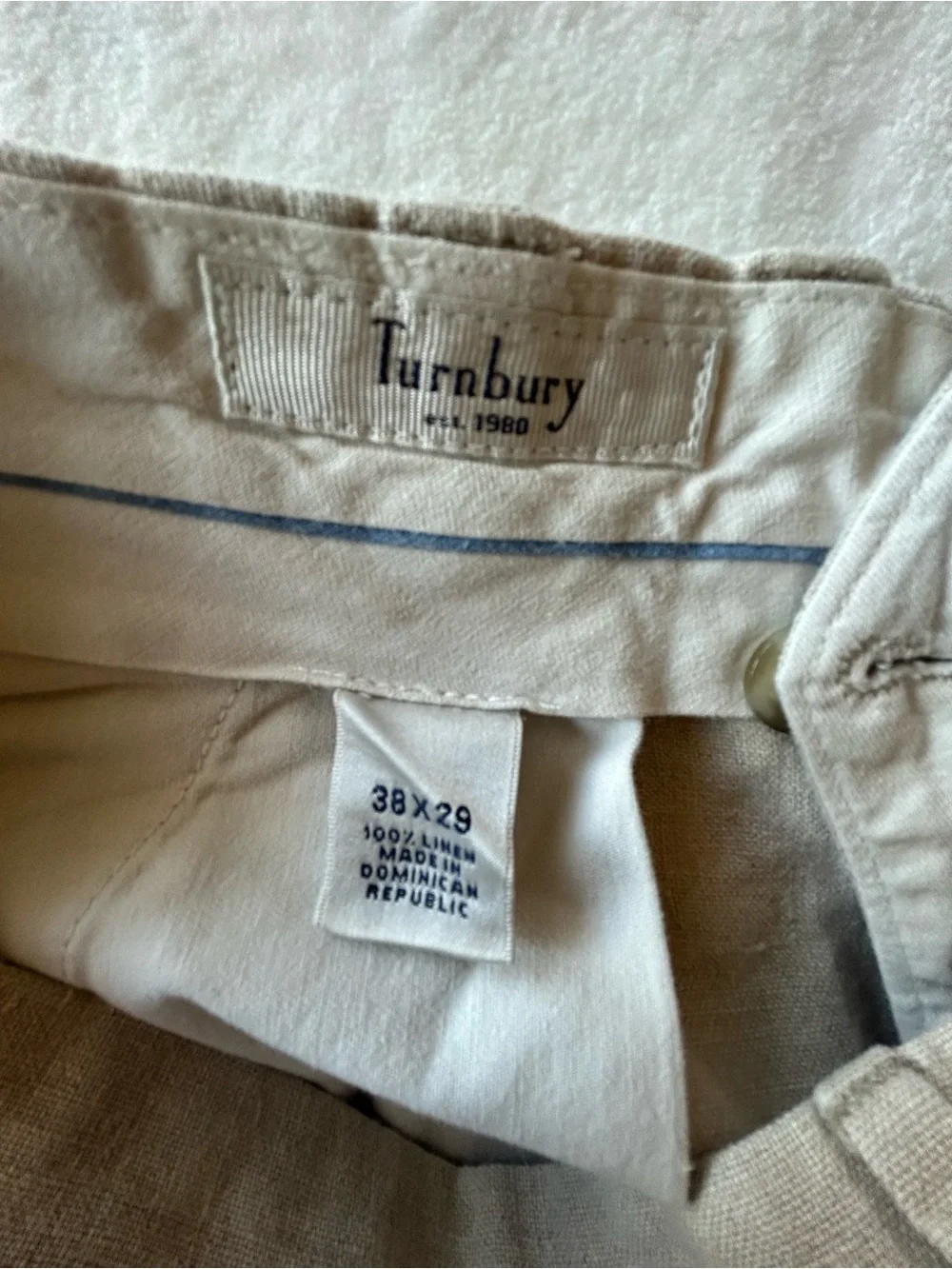 Turnbury 100% Linen Men's Cream Pants Size 38x29 Coastal Vacation